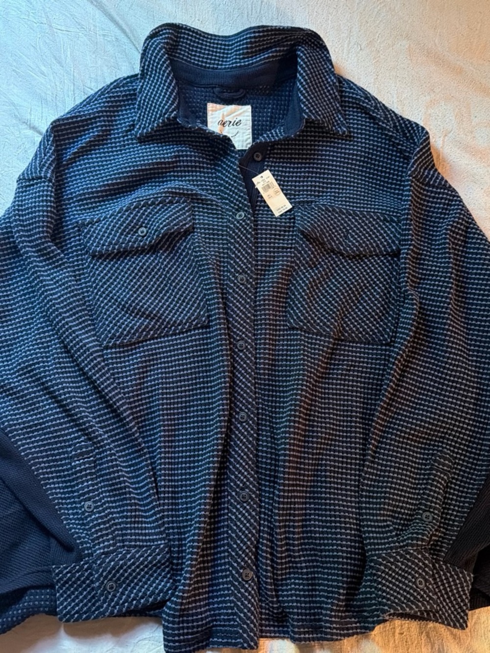 Aerie women’s Navy Textured Button-Up Shirt Jacket